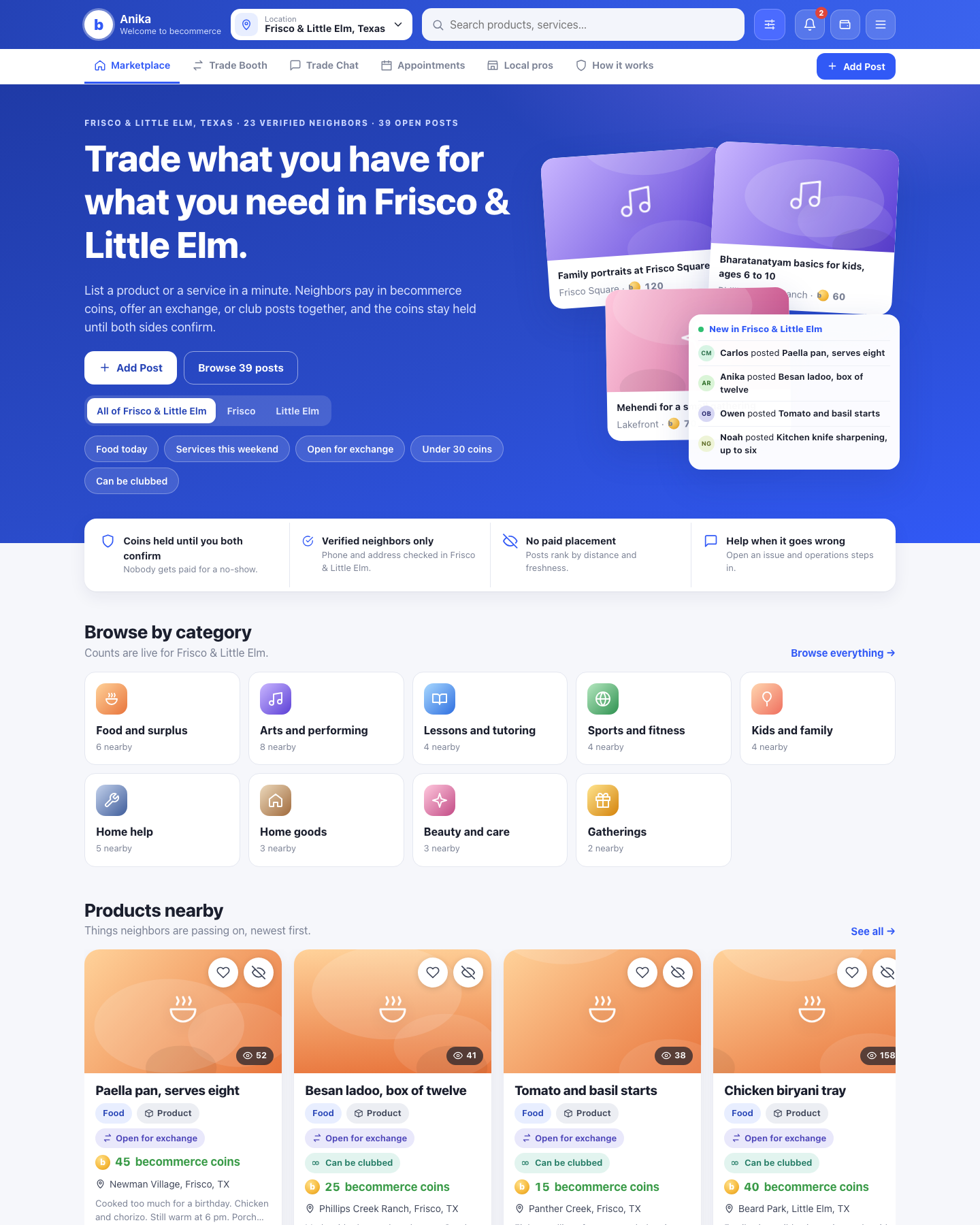 Marketplace screen