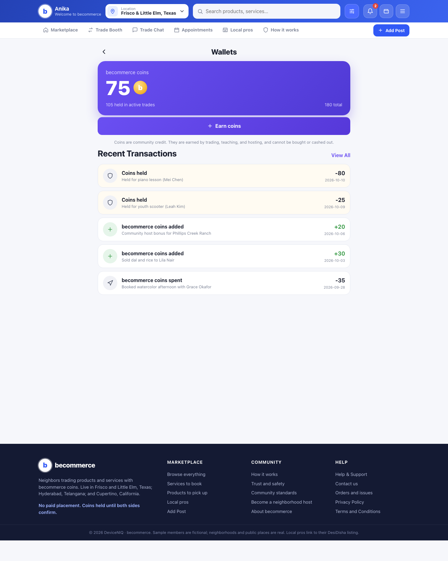 Wallet screen